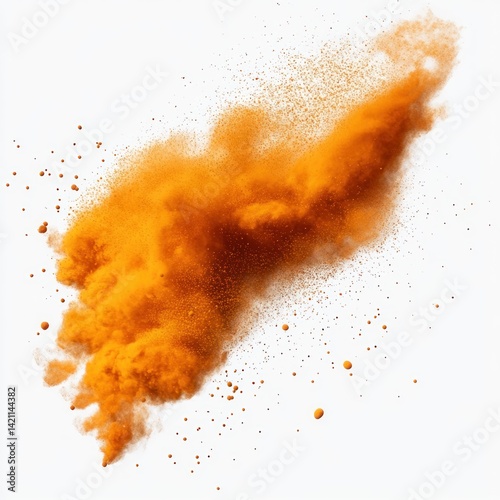 Airborne turmeric particles dispersing, high-speed motion, transparent PNG
