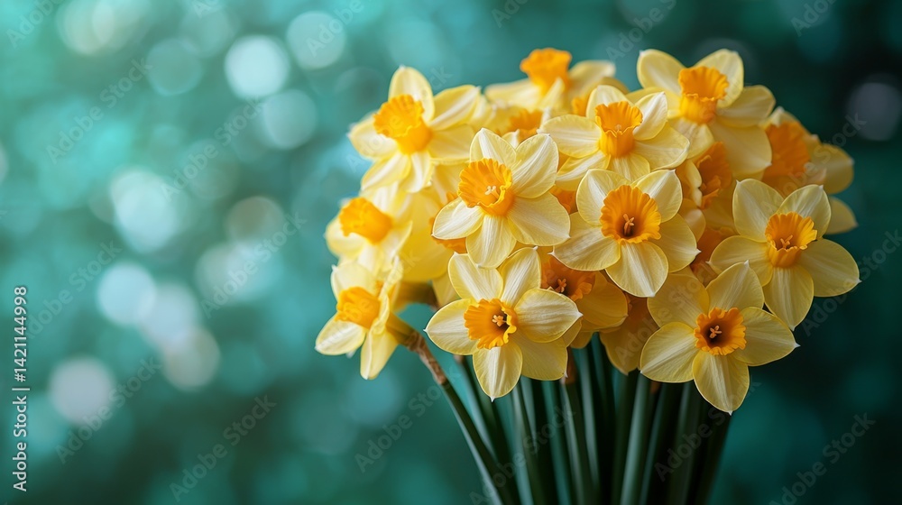 Obraz premium A bunch of yellow daffodils in a vase on a table