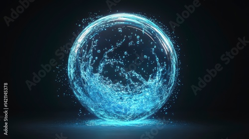 Wallpaper Mural Glowing blue water sphere with splashes and particles on dark background. Torontodigital.ca