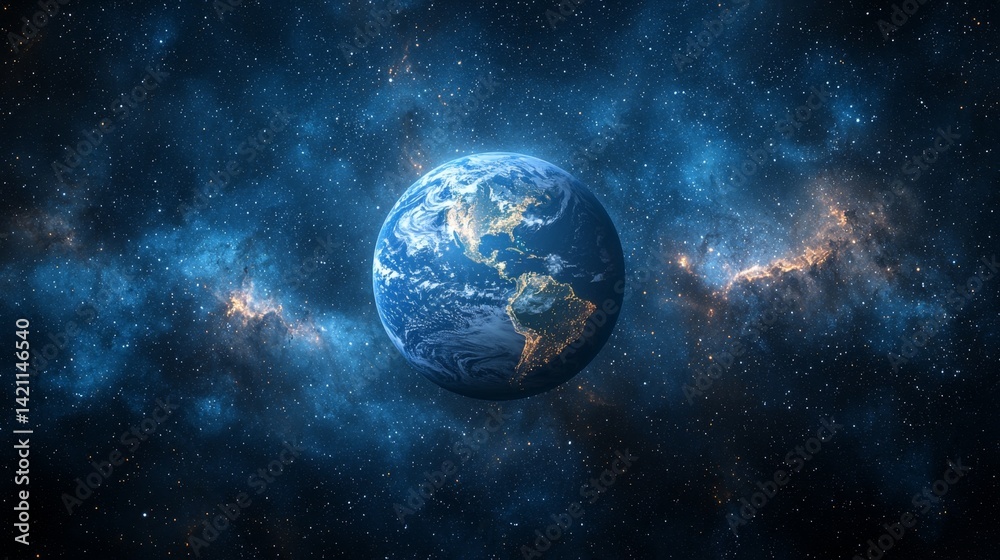 Fototapeta premium A view of the earth from space with stars in the background
