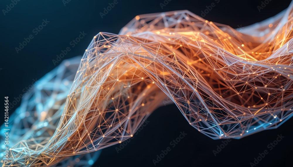 Abstract Network Connections Digital Data Flow Orange Blue Illuminated Mesh Abstract Network Connections Digital Data Flow Orange Blue Illuminated Mesh