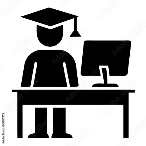 Graduate student studying at a computer desk  