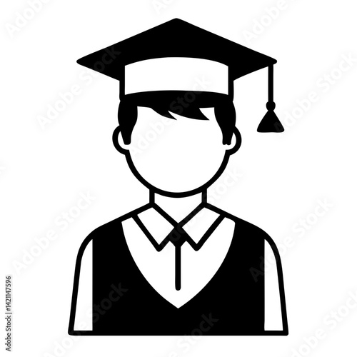 Student wearing graduation cap and gown in minimalist design  