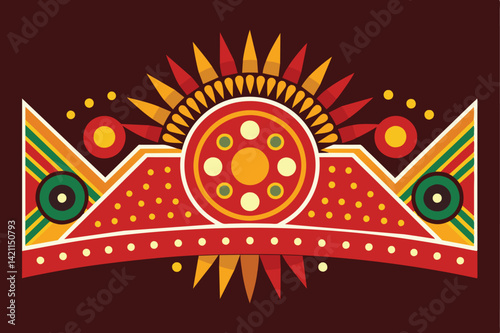This image showcases a vibrant tribal art design featuring bold geometric patterns and a rich color palette. Ideal for themes of culture, tradition, and creativity.