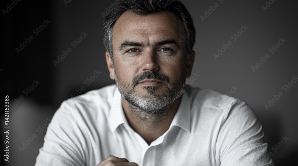 Obraz premium A man with a beard and a white shirt