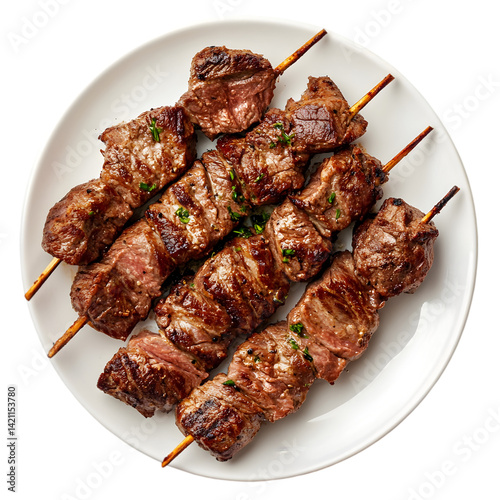 Delicious Grilled Beef Skewers Recipe: BBQ Food Photography on white background