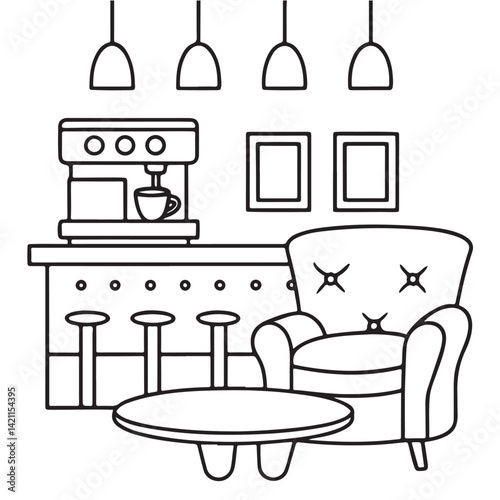 Cozy space coloring pages, bold and easy coloring pages, space coloring page, line art, victor illustration, black & white design, bold & easy coloring book, background