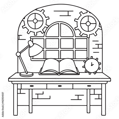Cozy space coloring pages, bold and easy coloring pages, space coloring page, line art, victor illustration, black & white design, bold & easy coloring book, background