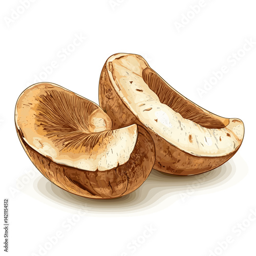 Porcini Mushrooms Vector Trio on White