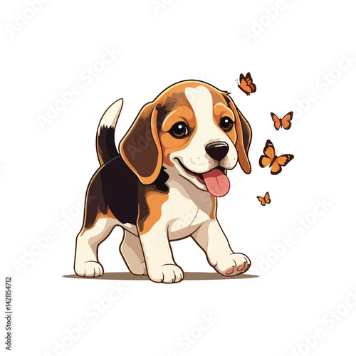 Cute Beagle Dog Sitting Cartoon Vector Icon Illustration Animal Nature Icon Isolated Flat Vector