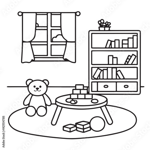 Cozy space coloring pages, bold and easy coloring pages, space coloring page, line art, victor illustration, black & white design, bold & easy coloring book, background