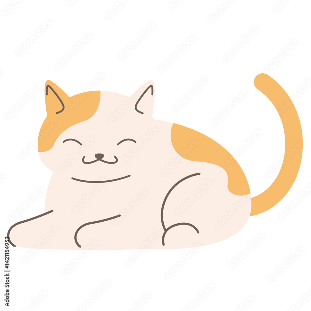 Naklejka premium Cute cartoon cat resting calmly, simple vector style perfect for kids, decor, and pet graphics.