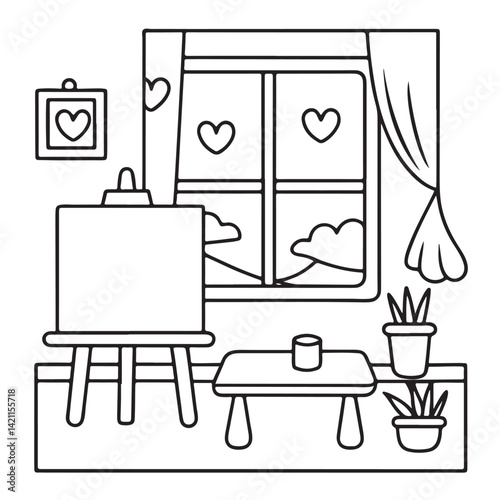 Cozy space coloring pages, bold and easy coloring pages, space coloring page, line art, victor illustration, black & white design, bold & easy coloring book, background