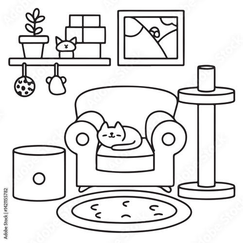 Cozy space coloring pages, bold and easy coloring pages, space coloring page, line art, victor illustration, black & white design, bold & easy coloring book, background