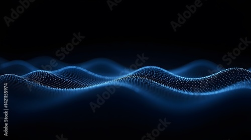 Abstract blue wave of glowing particles on a dark background. Modern technology, science, data visualization concept. Best for tech, digital, and futuristic themes.