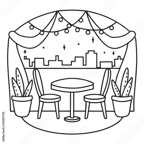 Cozy space coloring pages, bold and easy coloring pages, space coloring page, line art, victor illustration, black & white design, bold & easy coloring book, background