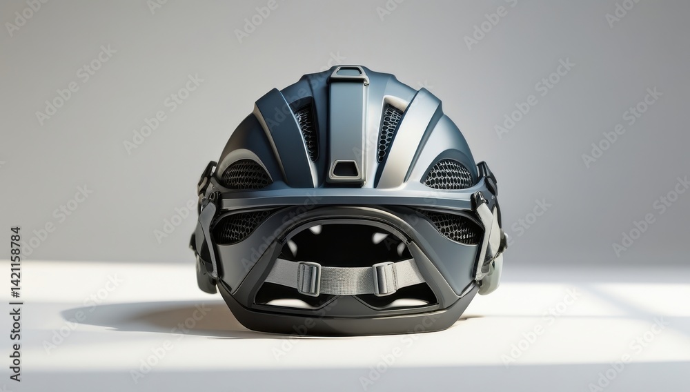 Fototapeta premium Futuristic Grey and Black Bicycle Helmet, Rear View