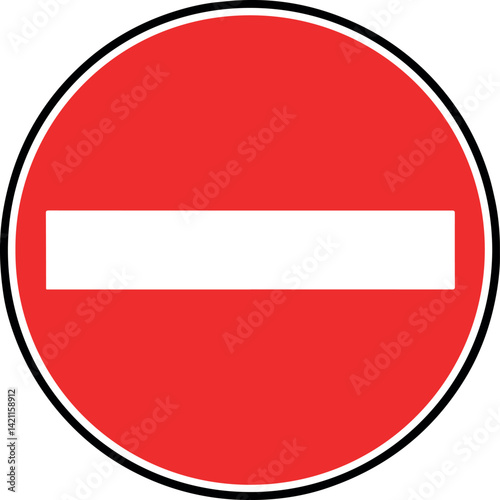  Red Circle with White Horizontal Bar - No Entry or Do Not Enter Road Sign Illustration