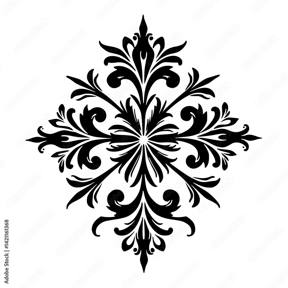 Fototapeta premium Elegant Black Floral Ornament on White, Vector Design Element