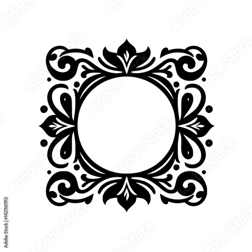 Ornate Black and White Frame with Central Circle