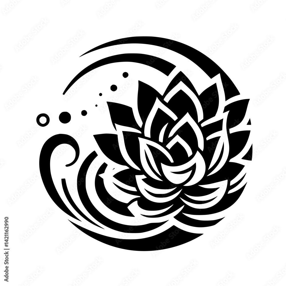 Obraz premium Elegant Black and White Floral Design: Lotus in a Circle