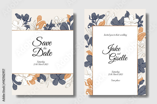 Template Minimalist Jasmine boho colors floral wedding invitation
