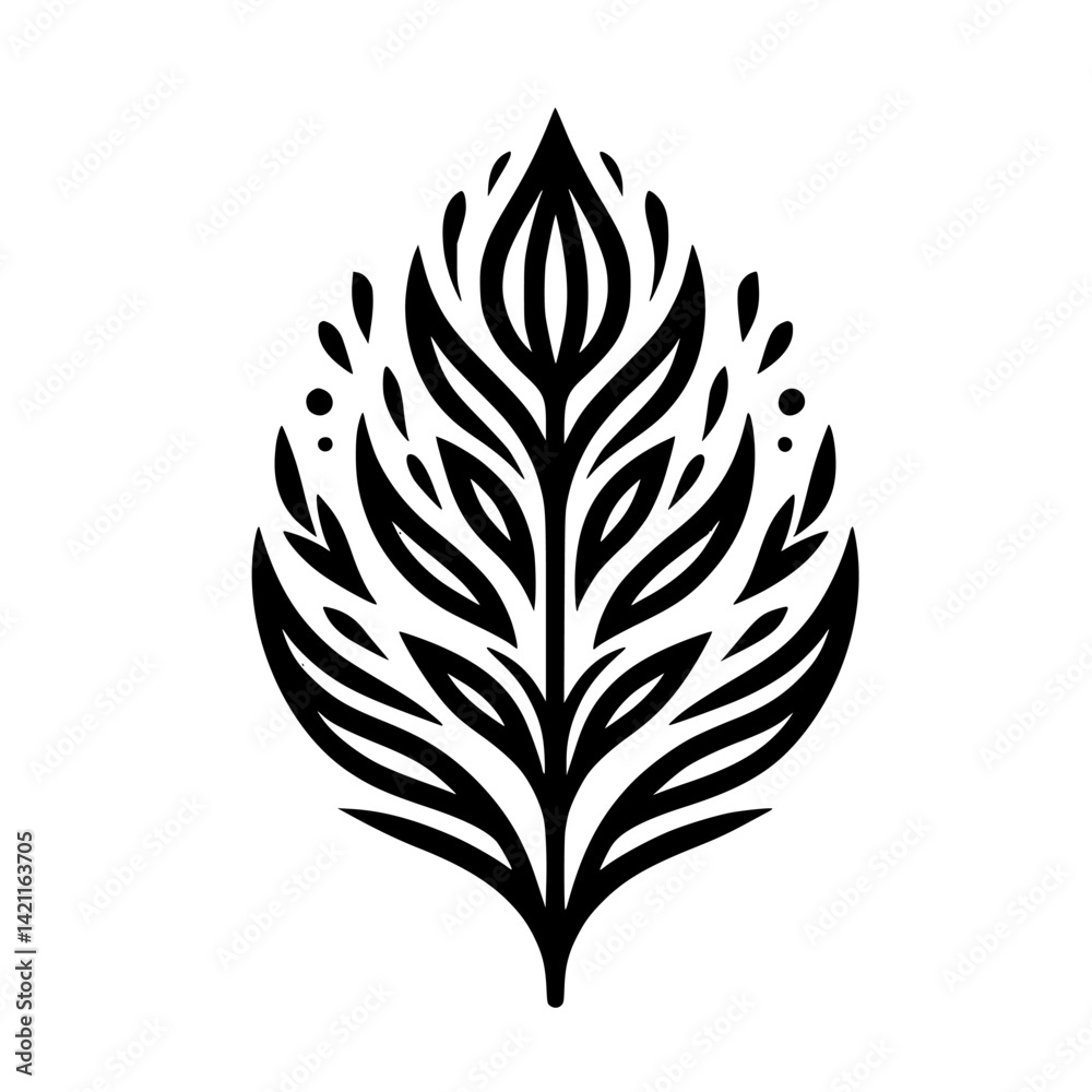 Obraz premium Elegant Leaf Design - Black and White Minimalist Vector Illustration