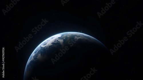 Earth from space. Serene view of our planet with clouds and oceans against a dark cosmos. Ideal for science, environment, and travel themes.
