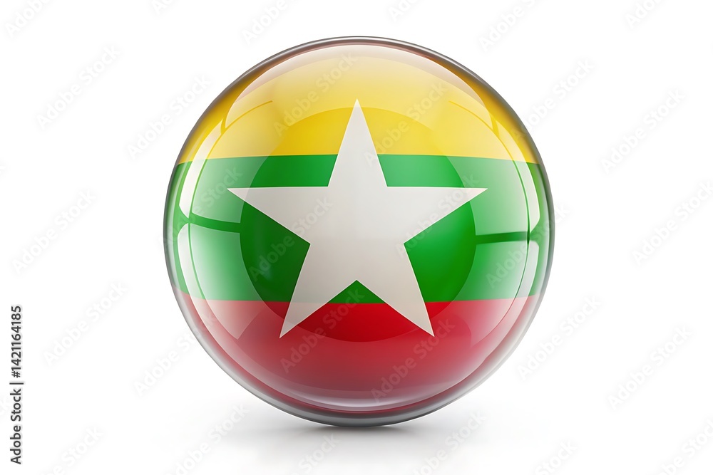 High-Resolution 3D Render of the Myanmar Flag