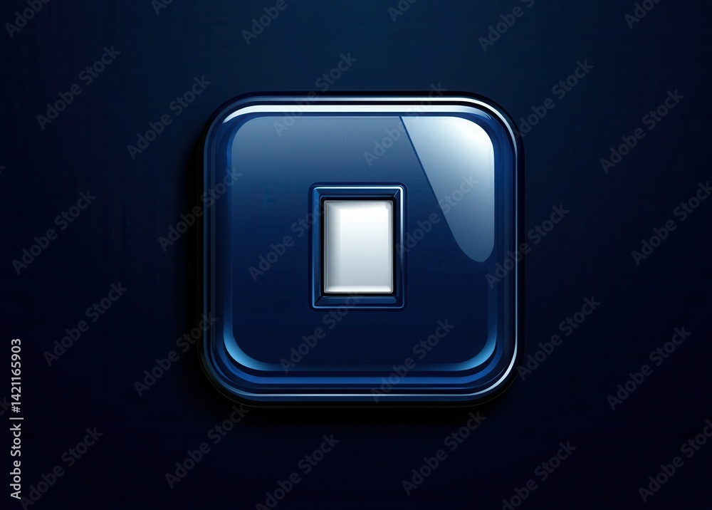 Glossy Blue Square Button with Minimalist Design on Dark Background Glossy Blue Square Button with Minimalist Design on Dark Background