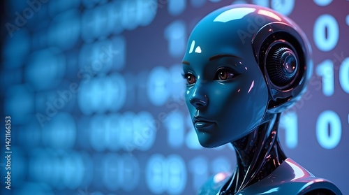 Futuristic AI robot woman profile view. Digital brain, artificial intelligence concept. Best for tech, science, innovation visuals.