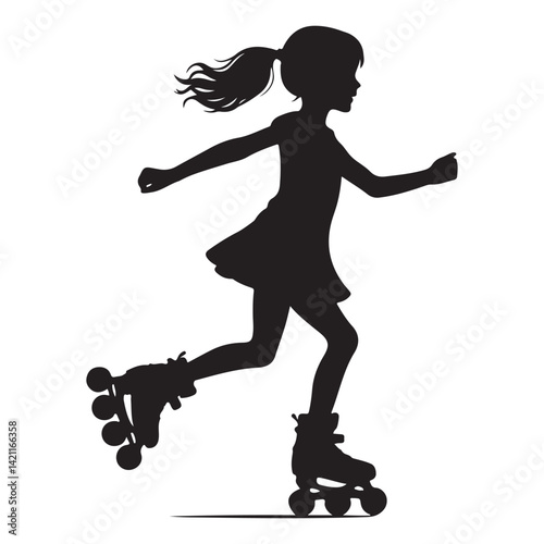 Silhouette of Girl Roller Skating Vector Illustration Promoting Activity