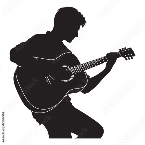 Silhouette of Guitar Player Vector Illustration Acoustic Music Passion