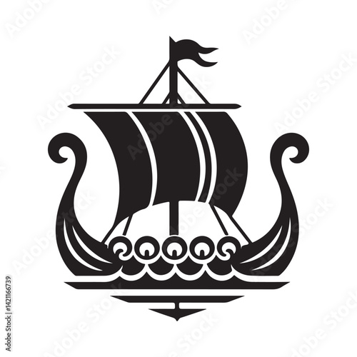 Silhouette Viking Ship Drakkar Vector Bold Voyage Illustration