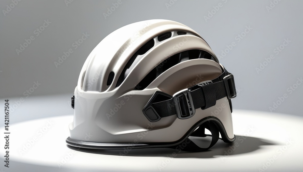 Fototapeta premium Modern Off-White Climbing Helmet with Adjustable Chin Strap
