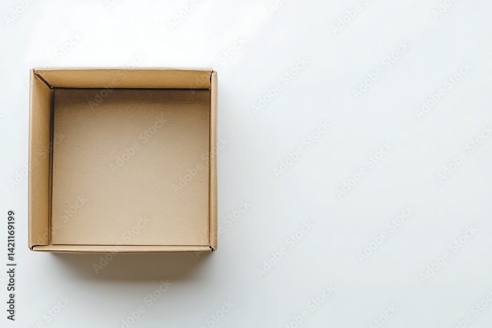 Open Brown Cardboard Box Isolated On White Background Top View with Copy Space