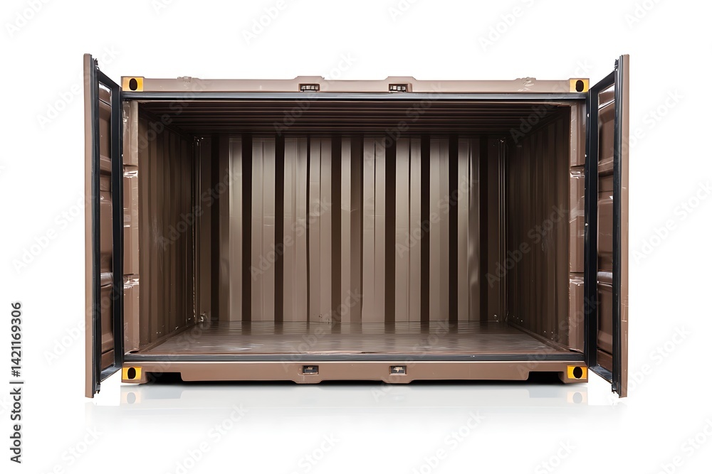 Open Brown Shipping Container On White Background Isolated for Transport