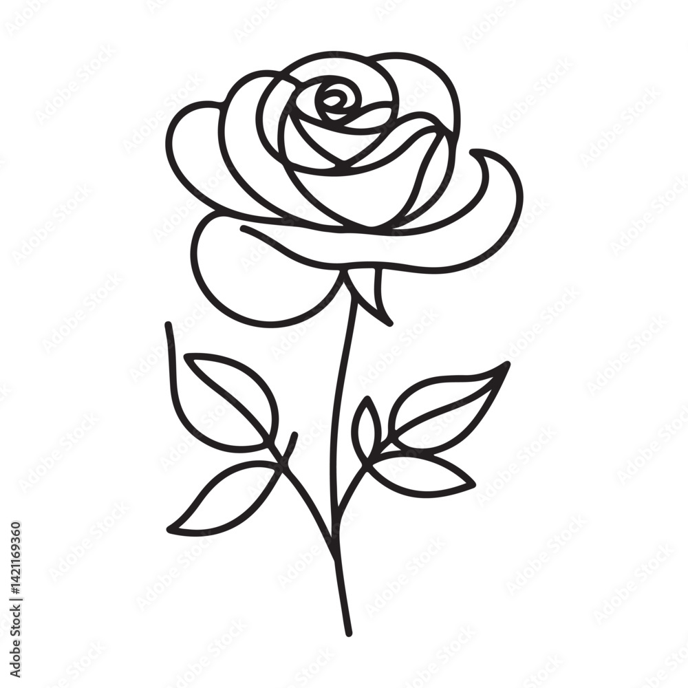 Simple Rose Flower Vector Line Art Illustration Beautiful Blossom