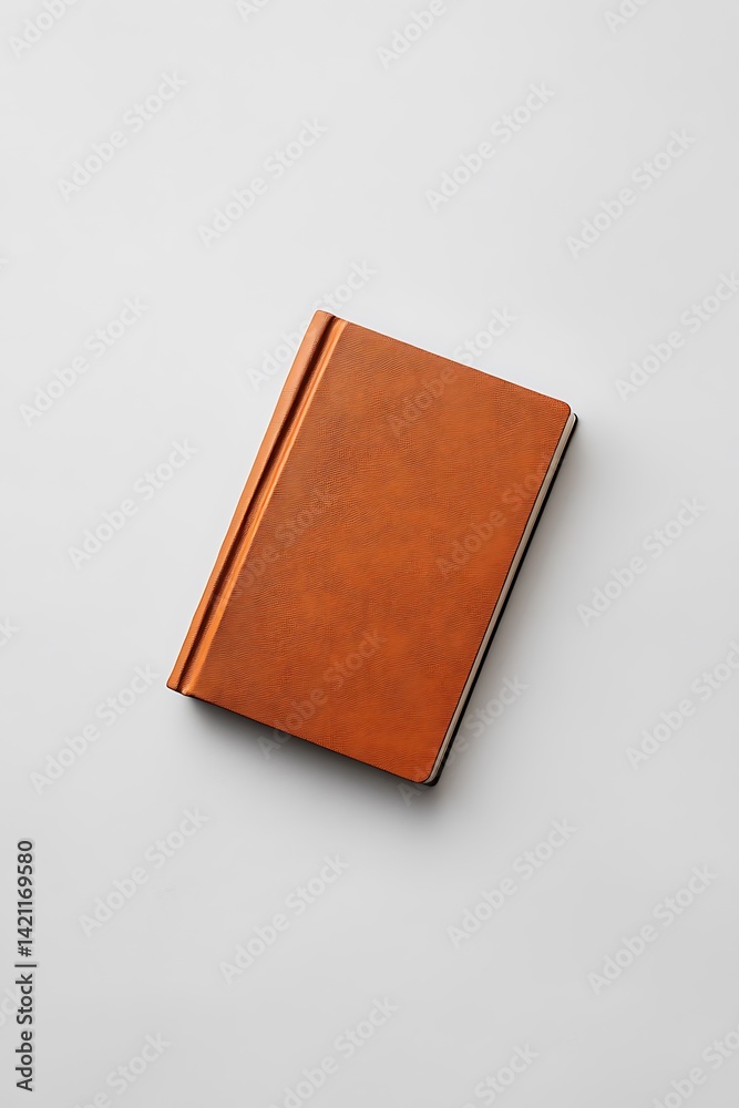Orange Textured Book Isolated on White Background Simple Top View Flat Lay