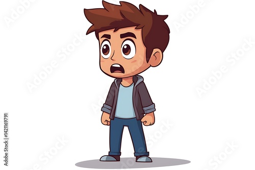 Obraz na płótnie Pixel Art Boy Character In Shocked Expression With Brown Hair And Blue Jeans w salonie
