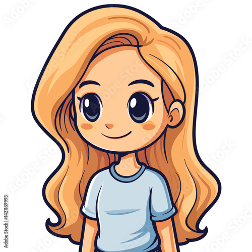 Cute little blonde girl in casual clothes. Vector cartoon illustration