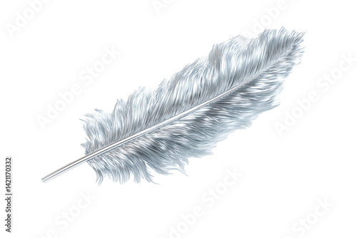 metallic feather icon with sharp contours and smooth gradient reflection, floating perfectly centered on clean  photo