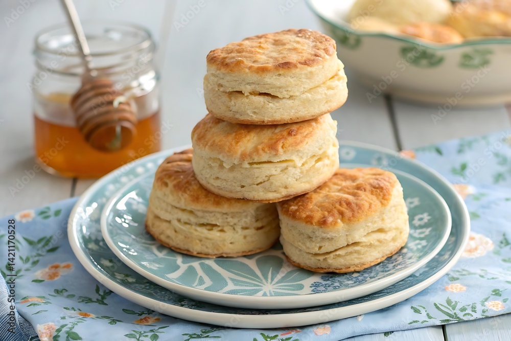 Stacked Golden Buttermilk Biscuits with Honey Stacked Golden Buttermilk Biscuits with Honey