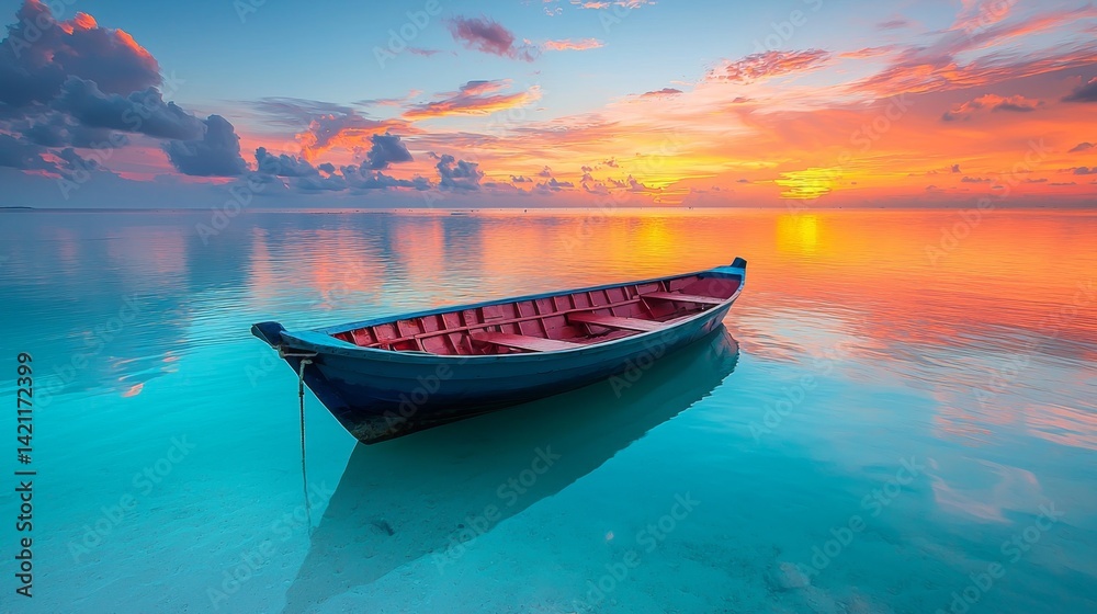 A boat sitting on top of a sandy beach at sunset A boat sitting on top of a sandy beach at sunset