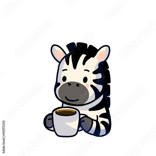Cute zebra coffee time, morning routine cartoon character illustration 