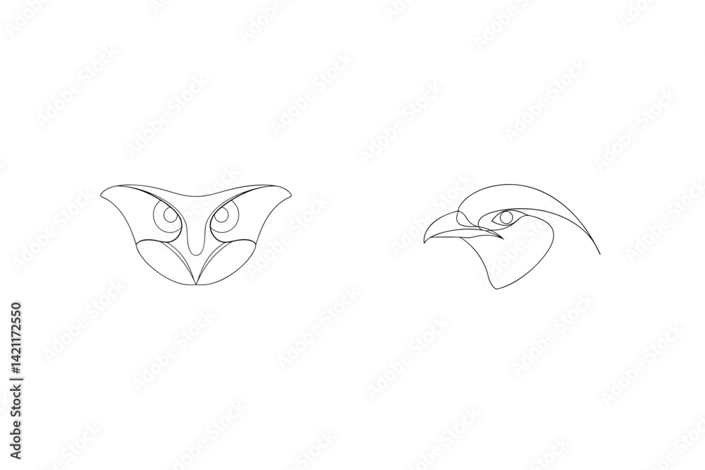 Eagle Head Line Art Collection Bird Minimalist Drawing Front And Profile View Eagle Head Line Art Collection Bird Minimalist Drawing Front And Profile View