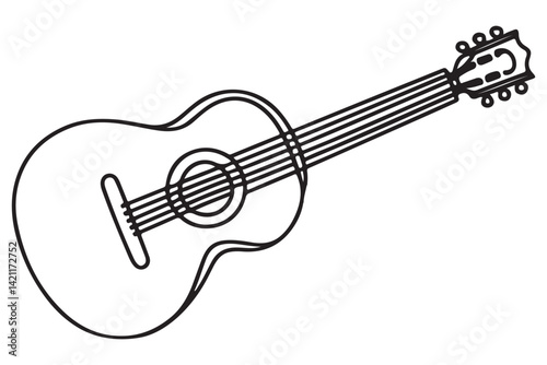 Acoustic Guitar Silhouette Line Art Musical Instrument Illustration