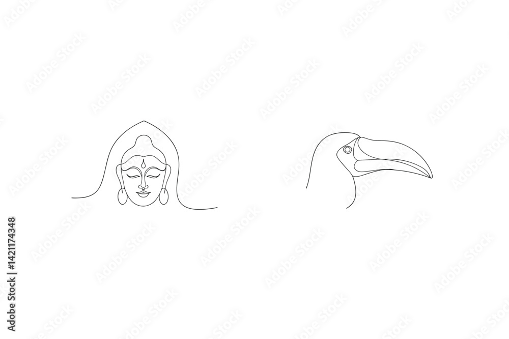 Minimalist Line Art Of Goddess And Toucan Bird Elegant And Simple Design Minimalist Line Art Of Goddess And Toucan Bird Elegant And Simple Design