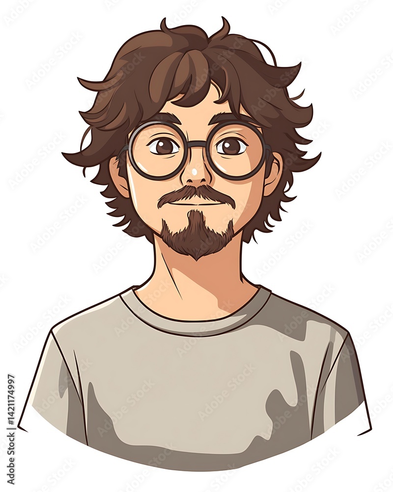 Pixelated Portrait Of A Young Man With Glasses And Brown Hair In A Gray T-Shirt