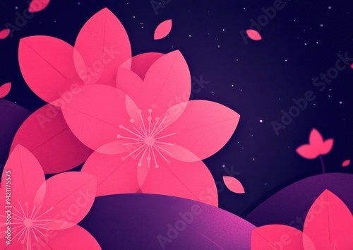 Vibrant Pink Flowers Against a Dark Starry Night Background